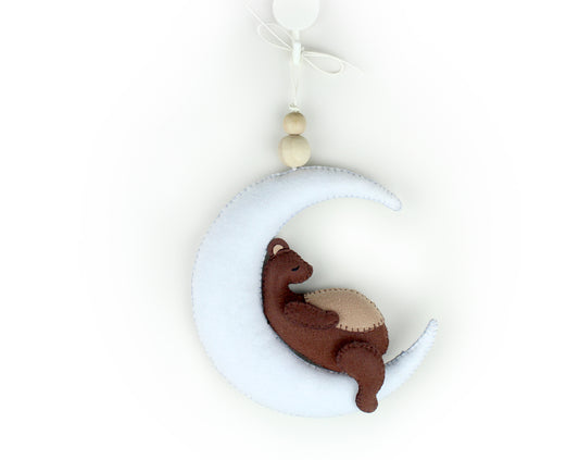 Sleepy Bear on the Moon Hanging Toy Ornament