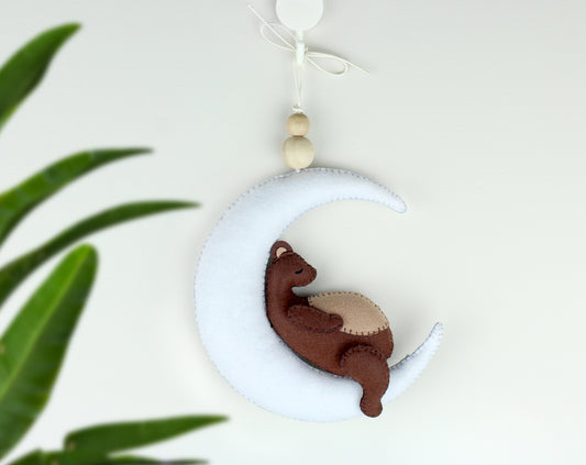Sleepy Bear on the Moon Hanging Toy Ornament