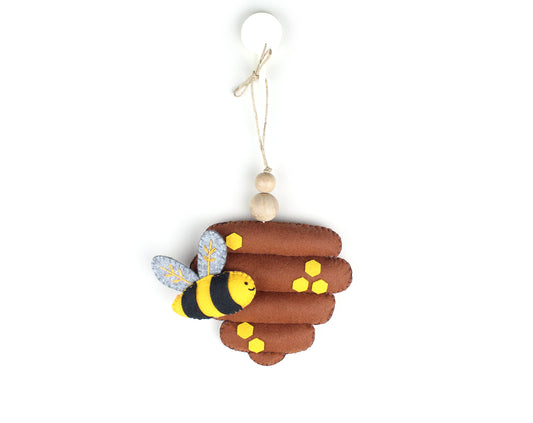 Beehive with Bee Hanging Toy Ornament
