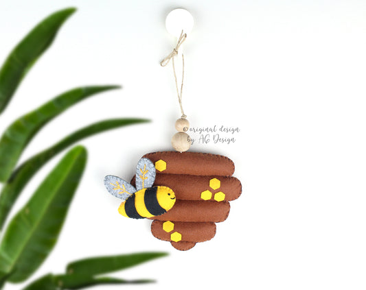 Beehive with Bee Hanging Toy Ornament