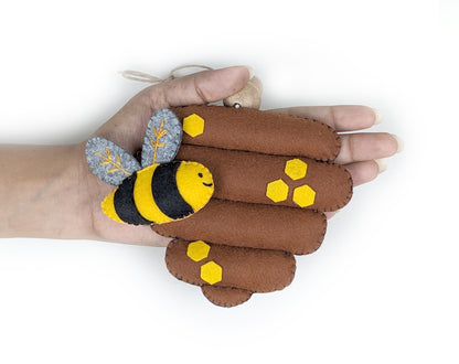 Beehive with Bee Hanging Toy Ornament